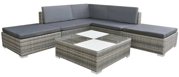 6 részes szürke polyrattan kerti ülőgarnitúra párnákkal