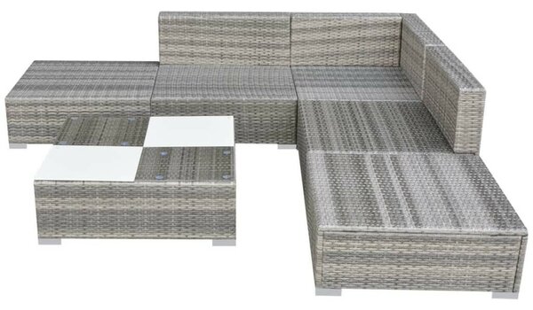 6 részes szürke polyrattan kerti ülőgarnitúra párnákkal