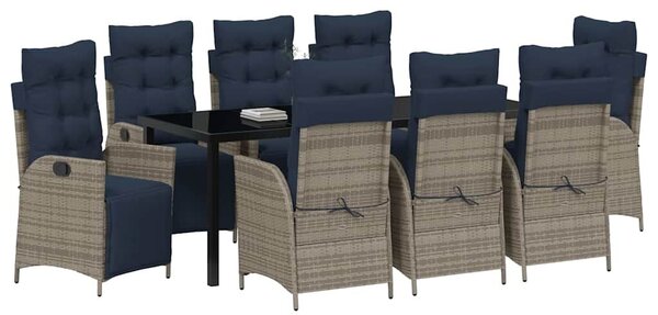 VidaXL Kert étkező szett párnával 9 pcs Szürke és fekete Rattan