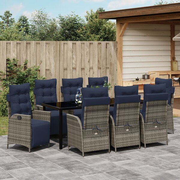 VidaXL Kert étkező szett párnával 9 pcs Szürke és fekete Rattan