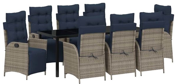 VidaXL Kert étkező szett párnával 9 pcs Szürke és fekete Rattan