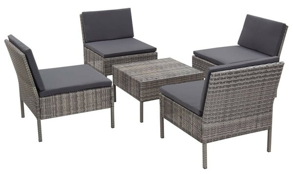 5-részes szürke polyrattan kerti bútorszett párnákkal