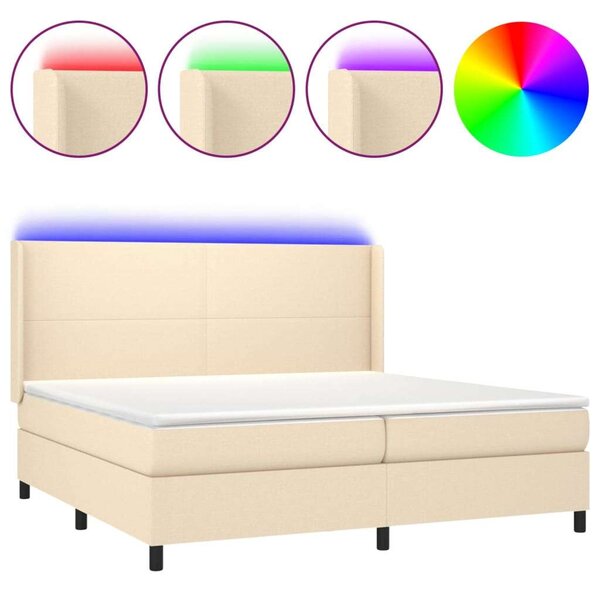 VidaXL Krémszínű Ágy - Rugós, LED-es - 200x200 cm