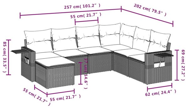 VidaXL 7 db szürke polyrattan kerti kanapégarnitúra párnákkal