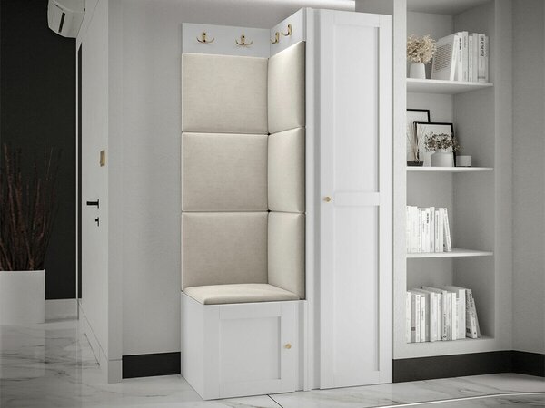 Előszoba garnitúra Hartford 381, 186x82x46cm, Világosbarna, Fehér, Laminált forgácslap, Kárpit, Közepes sűrűségű farostlemez