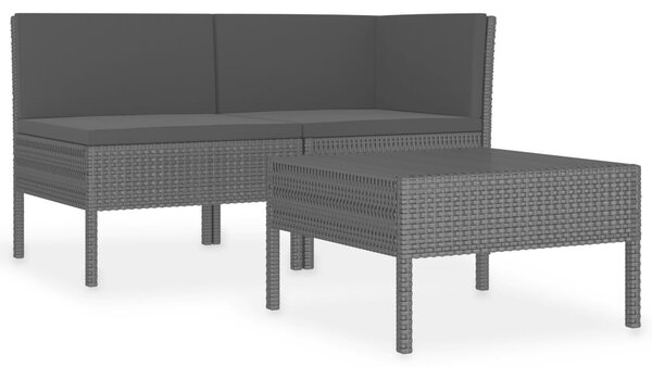 3 részes fekete polyrattan kerti ülőgarnitúra párnákkal