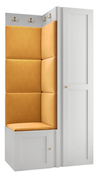 Előszoba garnitúra Hartford 381, 186x82x46cm, Sárga, Fehér, Laminált forgácslap, Kárpit, Közepes sűrűségű farostlemez