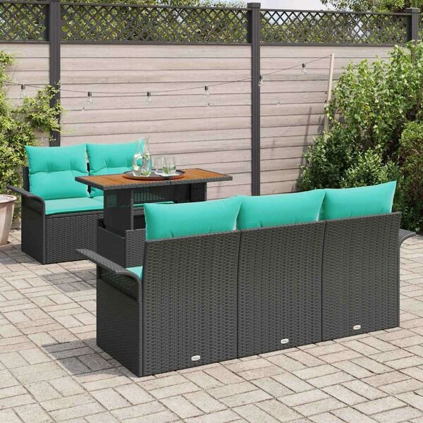 VidaXL Kerti Kanapé Szett tárolóval 6 pcs Fekete Poli rattan