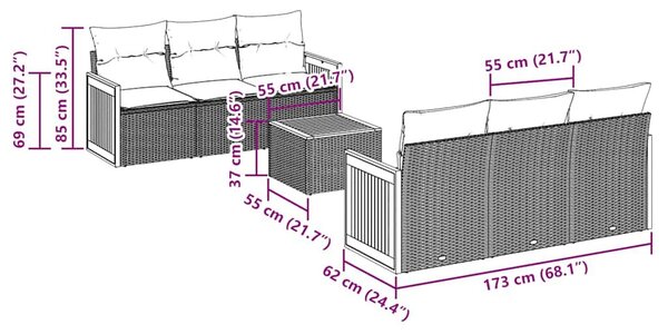 VidaXL 7 db szürke polyrattan kerti kanapégarnitúra párnákkal