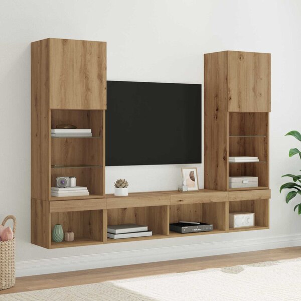 TV Fali Egységek LED-del 5 pcs Artisan tölgy 40,5 x 30 x 102 cm