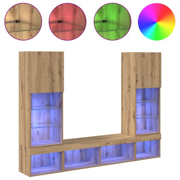 TV Fali Egységek LED-del 5 pcs Artisan tölgy 40,5 x 30 x 102 cm