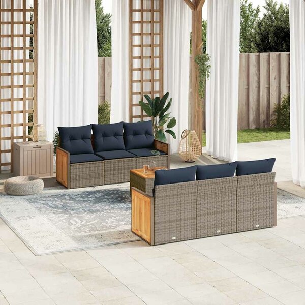 VidaXL 7 db szürke polyrattan kerti kanapégarnitúra párnákkal