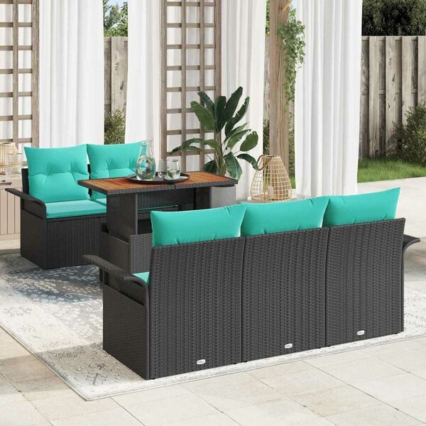 VidaXL Kerti Kanapé Szett tárolóval 6 pcs Fekete Poli rattan
