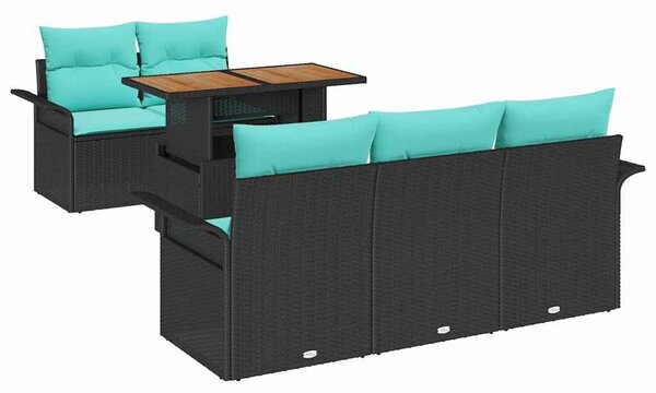 VidaXL Kerti Kanapé Szett tárolóval 6 pcs Fekete Poli rattan