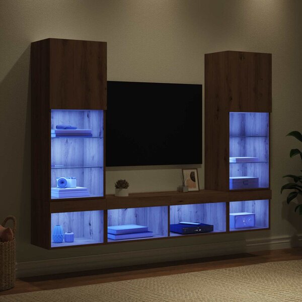 TV Fali Egységek LED-del 5 pcs Artisan tölgy 40,5 x 30 x 102 cm