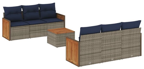 VidaXL 7 db szürke polyrattan kerti kanapégarnitúra párnákkal