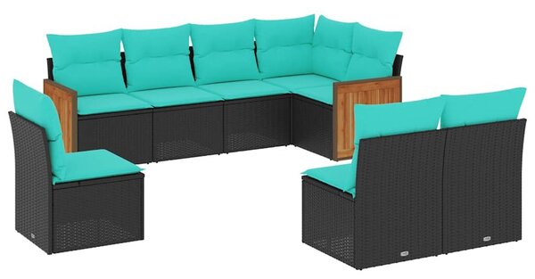 VidaXL 8 db fekete polyrattan kerti kanapégarnitúra párnákkal