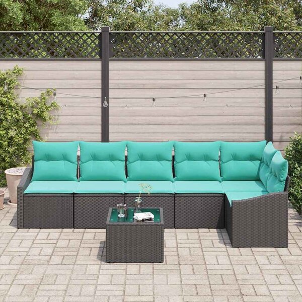VidaXL Kanapé Szett párnával 7 pcs Fekete polirattan