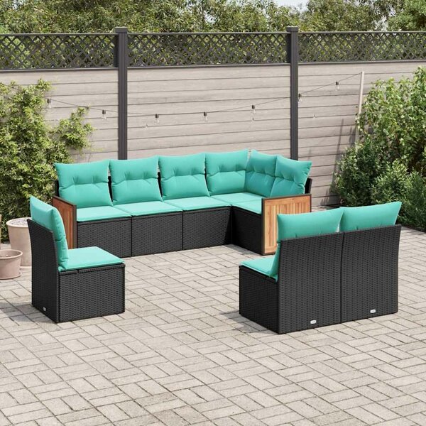 VidaXL 8 db fekete polyrattan kerti kanapégarnitúra párnákkal