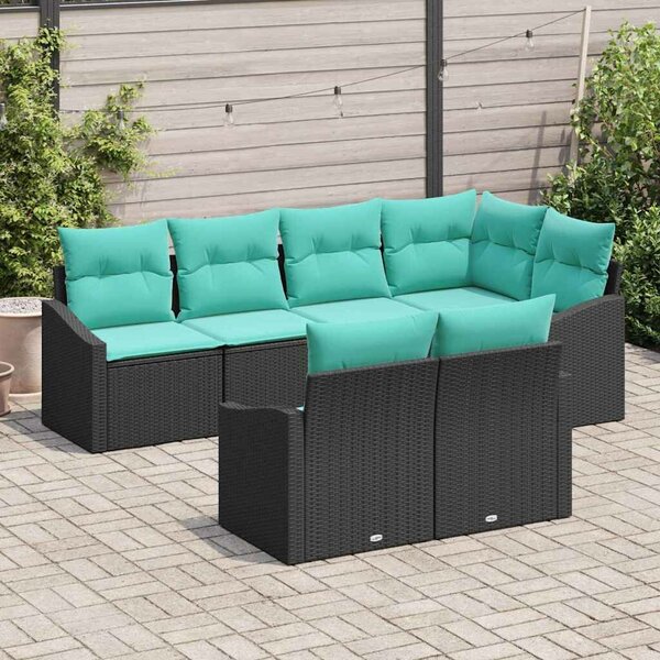 VidaXL Kanapé Szett párnával 7 pcs Fekete polirattan