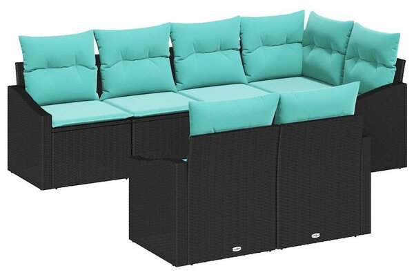 VidaXL Kanapé Szett párnával 7 pcs Fekete polirattan