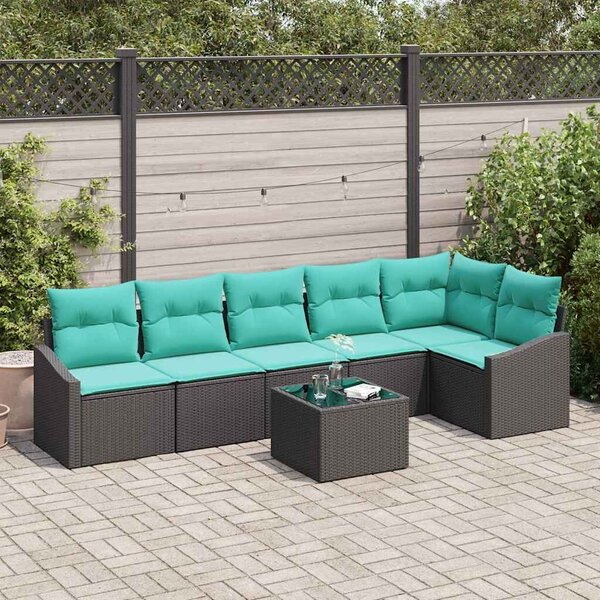VidaXL Kanapé Szett párnával 7 pcs Fekete polirattan