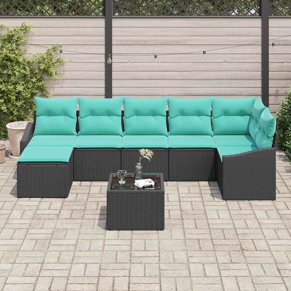 VidaXL Kanapé Szett párnával 8 pcs Fekete polirattan