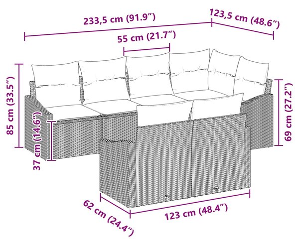 VidaXL Kanapé Szett párnával 7 pcs Fekete polirattan