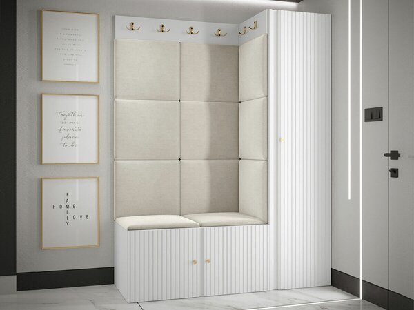 Előszoba garnitúra Hartford 385, 186x124x46cm, Világosbarna, Fehér, Laminált forgácslap, Kárpit, Közepes sűrűségű farostlemez