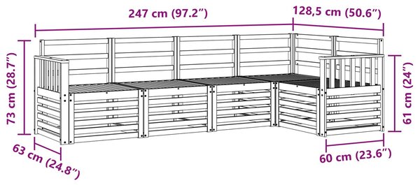 VidaXL Kültéri kanapé szett 5 pcs Fehér 247 x 128,5 x 73 cm