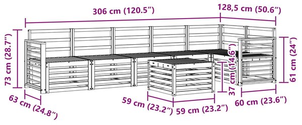VidaXL Kültéri kanapé szett 7 pcs Fehér 59 x 59 x 37 cm Tömör Akácfa