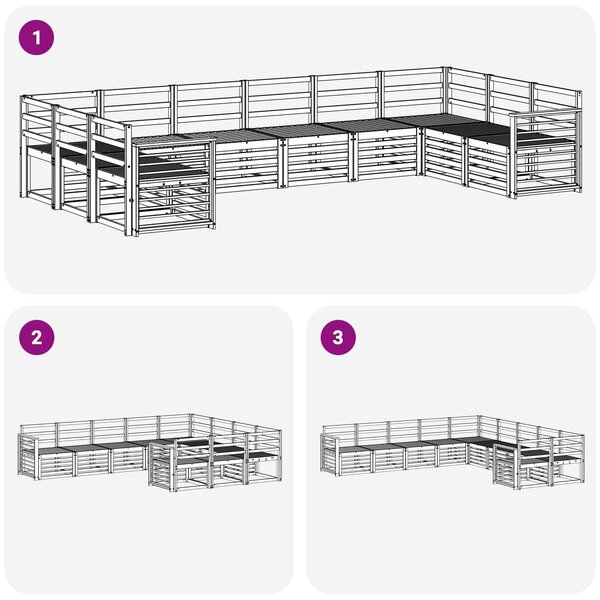 VidaXL Kültéri kanapé szett 10 pcs Fehér 363 x 187,5 x 73 cm