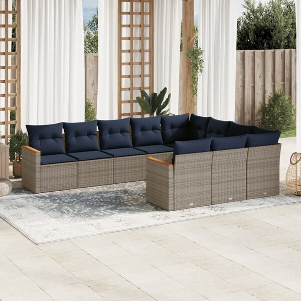 VidaXL 10 db szürke polyrattan kerti kanapégarnitúra párnákkal