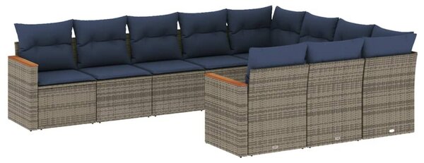 VidaXL 10 db szürke polyrattan kerti kanapégarnitúra párnákkal