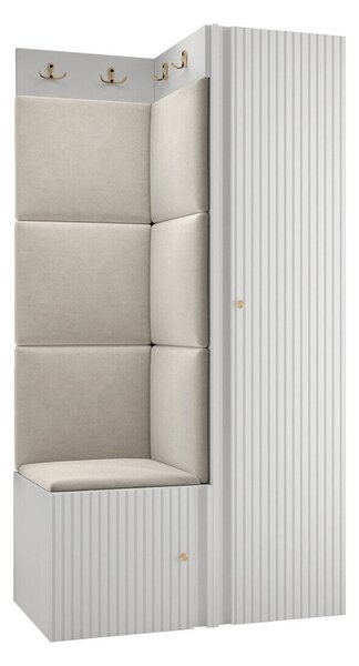 Előszoba garnitúra Hartford 390, 186x82x46cm, Világosbarna, Fehér, Laminált forgácslap, Kárpit, Közepes sűrűségű farostlemez