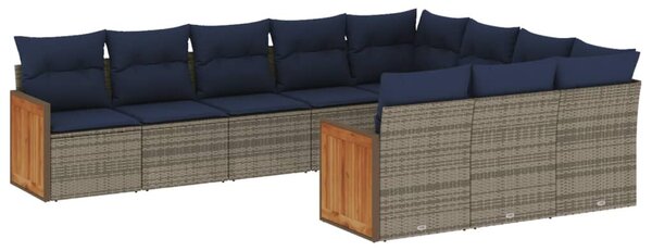 VidaXL 10 db szürke polyrattan kerti kanapégarnitúra párnákkal