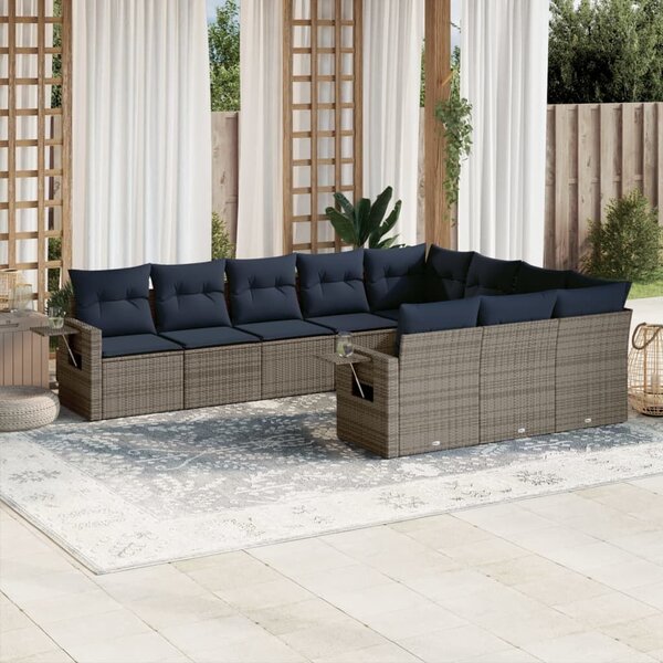 VidaXL 10 db szürke polyrattan kerti kanapégarnitúra párnákkal