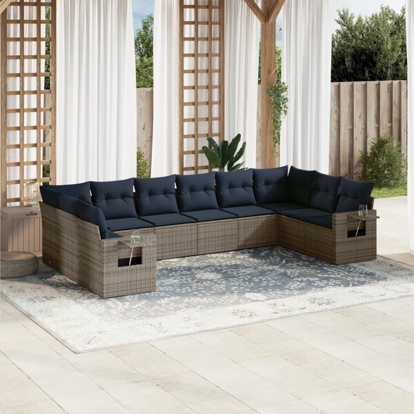 VidaXL 10 db szürke polyrattan kerti kanapégarnitúra párnákkal