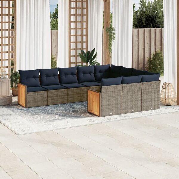 VidaXL 10 db szürke polyrattan kerti kanapégarnitúra párnákkal
