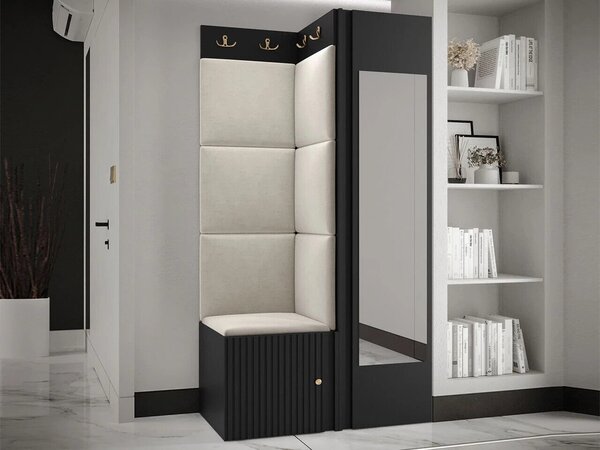 Előszoba garnitúra Hartford 391, 186x82x46cm, Tükör, Világosbarna, Fekete, Laminált forgácslap, Kárpit, Közepes sűrűségű farostlemez