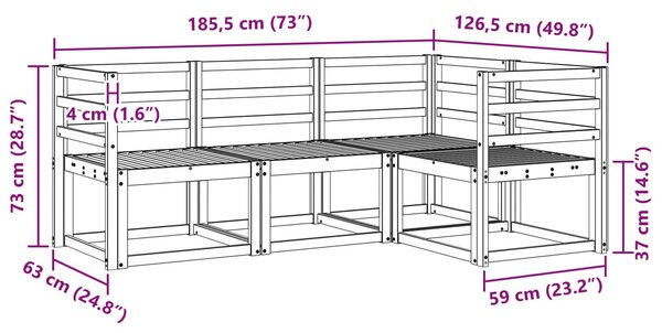 VidaXL Kültéri kanapé szett 4 pcs Fehér 185,5 x 126,5 x 73 cm