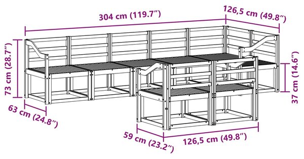 VidaXL Kültéri kanapé szett 8 pcs Fehér Tömör Akácfa