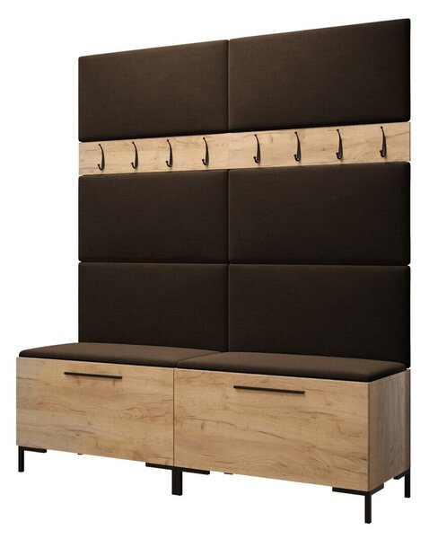 Előszoba garnitúra Nomal II, 196x168x46cm, Sötét barna, Craft tölgy, Kárpit, Laminált forgácslap
