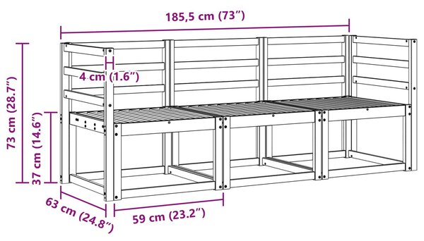 VidaXL Kültéri kanapé szett 3 pcs Fehér 185,5 x 63 x 73 cm