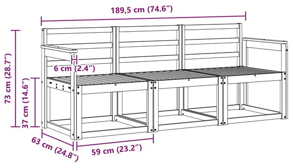 VidaXL Kültéri kanapé szett 3 pcs Fehér 189,5 x 63 x 73 cm