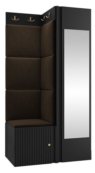 Előszoba garnitúra Hartford 391, 186x82x46cm, Tükör, Barna, Fekete, Laminált forgácslap, Kárpit, Közepes sűrűségű farostlemez