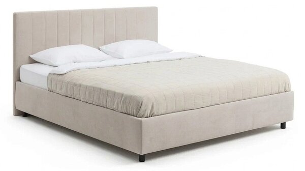 Bézs kárpitozott ágyneműtartós franciaágy ágyráccsal 160x200 cm Myra Slim Line – Bonami Selection