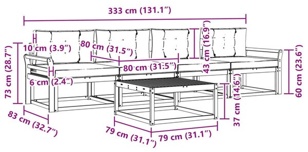 Kültéri kanapé szett párnával 5 pcs Természetes és krémszínű