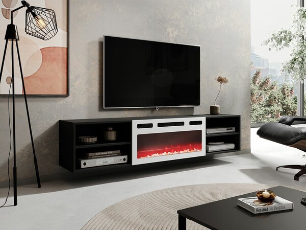 TV-állvány Charlotte 190, Laminált forgácslap, 39x180x33cm, Fehér, Fekete
