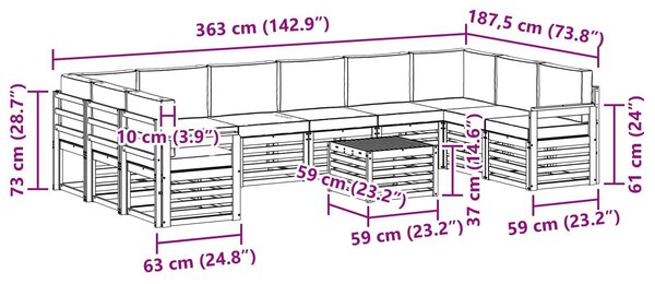 VidaXL Kültéri kanapé szett 8 pcs Fehér és bézs 59 x 59 x 37 cm